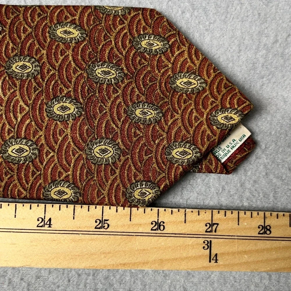 Joseph Abboud Men Silk Tie Rust Gold Geometric Medallion Made in USA 4 Inch Wide